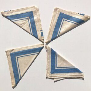 vintage Linen Napkins Cream with Blue Border 1950's set of 4 AS IS with stains